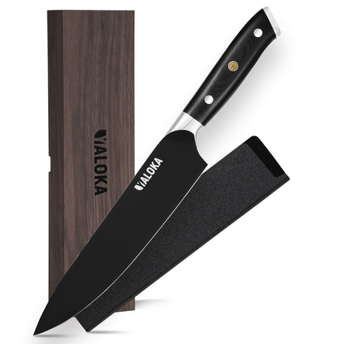 8" Chef Knife – Black Titanium Japanese-Style Blade, 7Cr17MoV Steel & G10 Handle