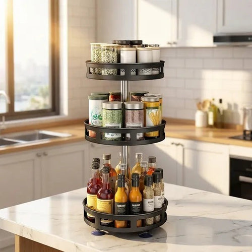 3-Tier Rotating Spice Rack – 360° Turntable in Heavy-Duty Carbon Steel