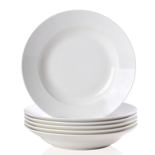 9.5" Pure White Dinner Plates, Set of 6 – Stackable, No-Spill Rim