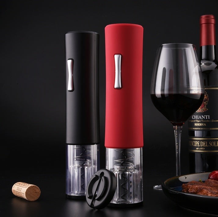 Abrebotellas eléctrico Nova Home en negro y rojo con sacacorchos automático, base transparente y cortador de aluminio.