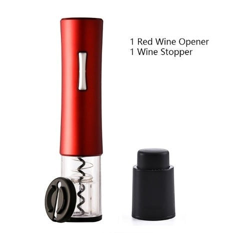 Abrebotellas eléctrico rojo Nova Home con cortador de papel de aluminio y tapón para vino en un set elegante.