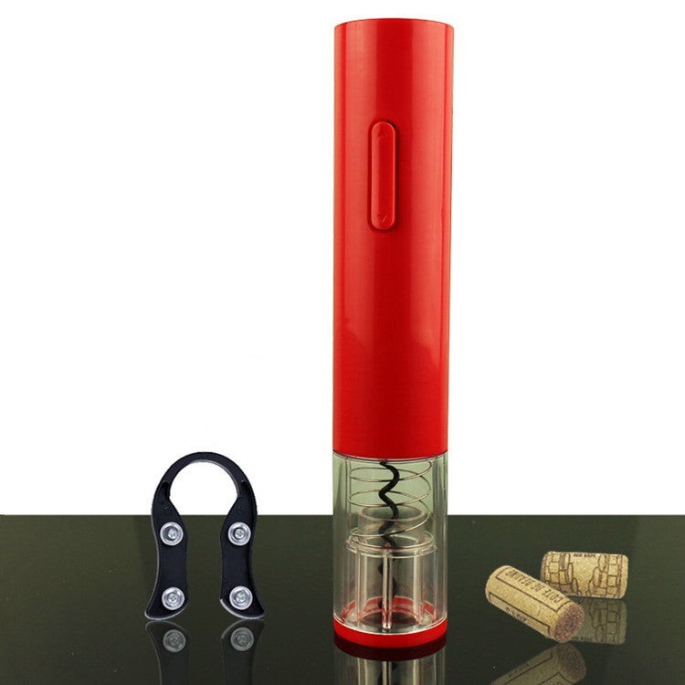 Abrebotellas eléctrico Nova Home de color rojo con cortacápsulas negro y sección transparente para ver el corcho
