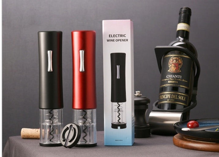 Abrebotellas eléctrico Nova Home en negro y rojo con cortador de aluminio y base transparente para botellas de vino