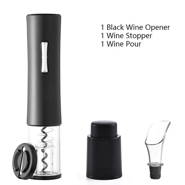 Set de abridor de vino eléctrico Nova Home en color negro con tapón y vertedor, diseño moderno de aleación de aluminio.