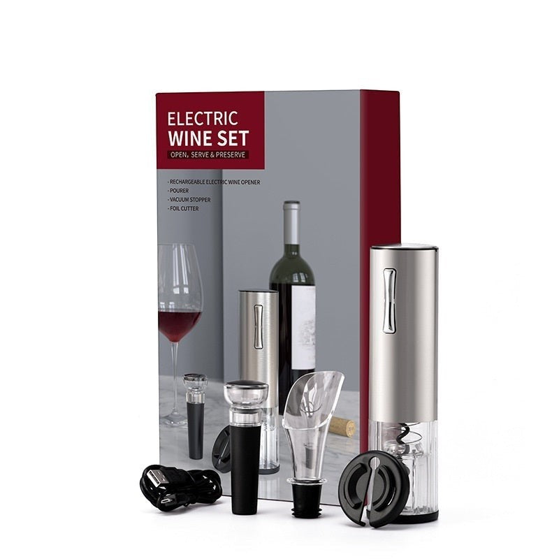 Set de abridor de vino eléctrico Nova Home con cortador de papel, tapón y vertedor en caja de regalo elegante