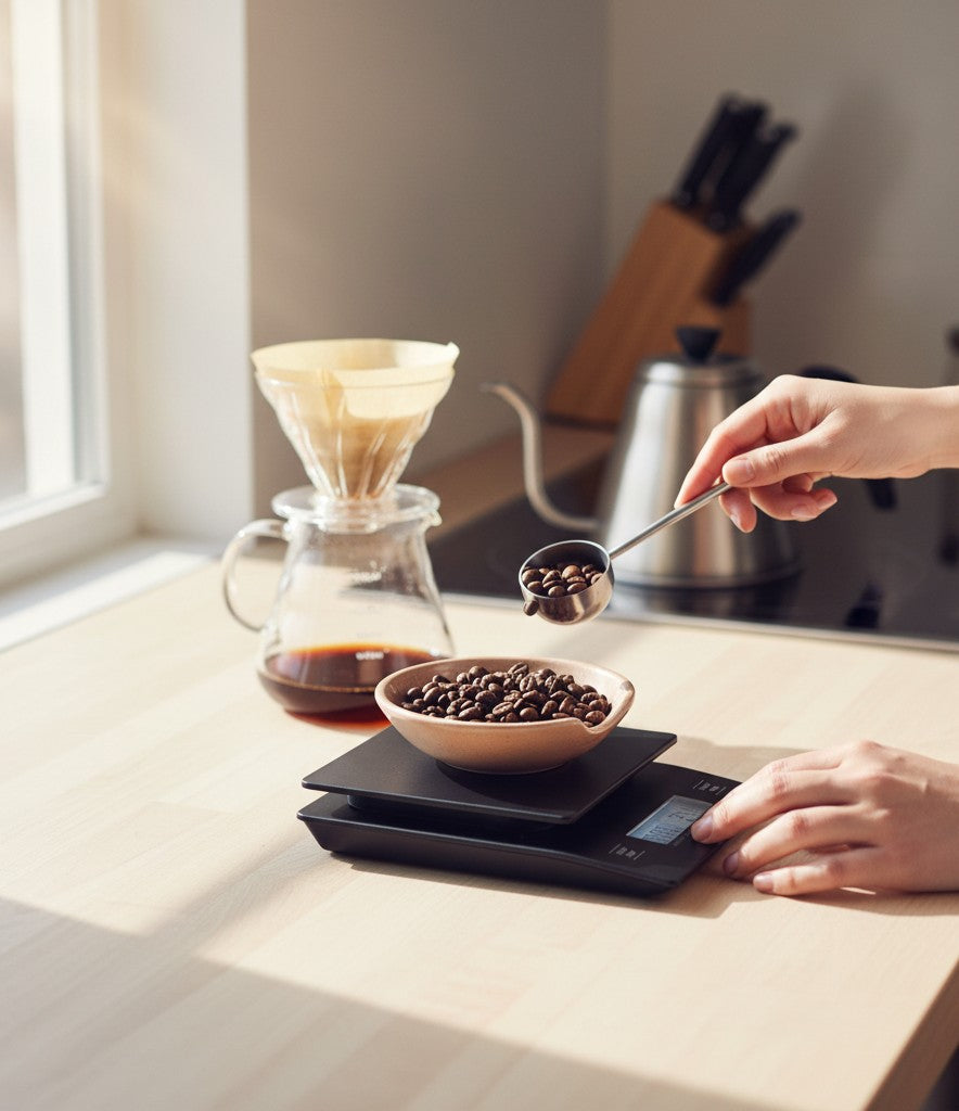 Báscula de café digital negra Nova Home Hario V60 con temporizador integrado para precisión en la preparación