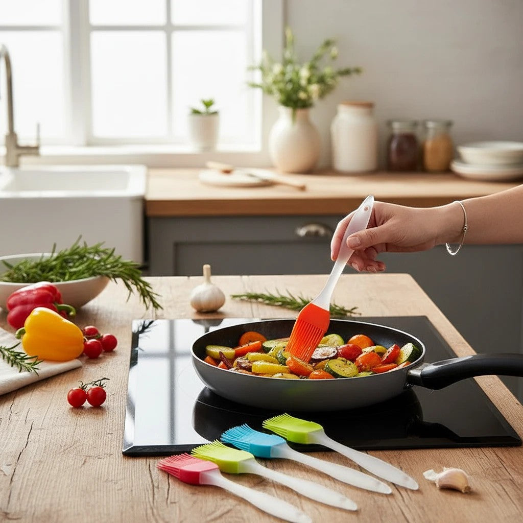 Brocha de cocina de silicona Nova Home resistente al calor para barnizar verduras en una sartén antiadherente