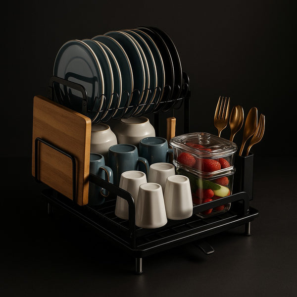 2-Tier Dish Drying Rack with Drainboard – Rustproof, Space-Saving Steel