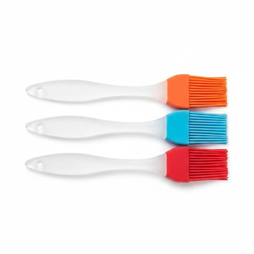 Set de tres brochas de cocina Nova Home de silicona resistente al calor en colores naranja, azul y rojo