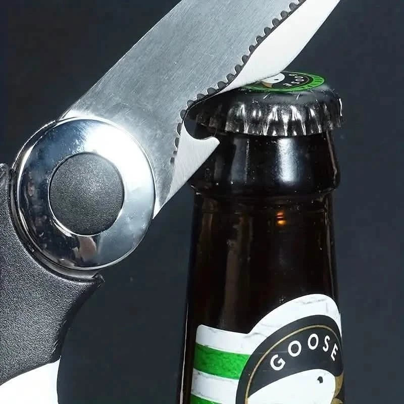 Tijeras de cocina Nova Home de acero inoxidable con abridor de botellas integrado en la hoja dentada