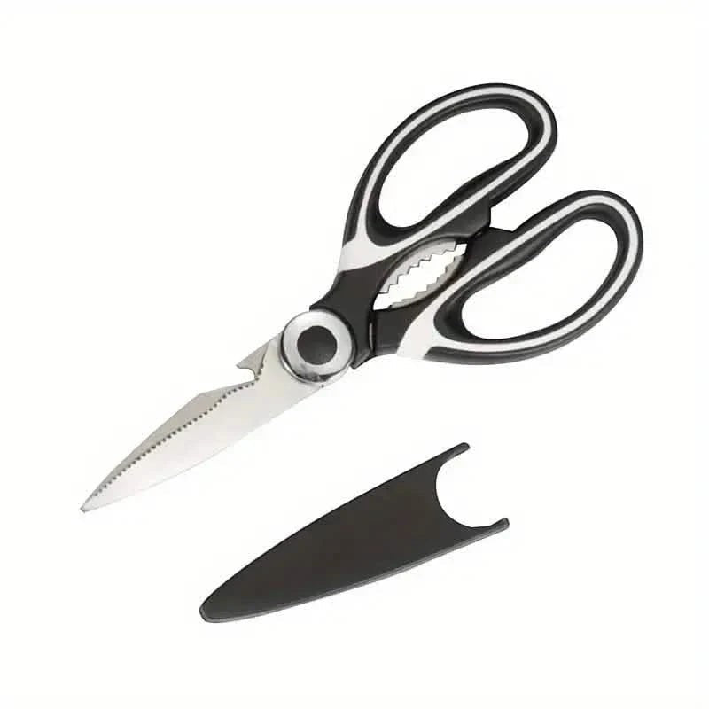 Tijeras de cocina multifuncionales Nova Home de acero inoxidable con mangos ergonómicos negros y funda protectora
