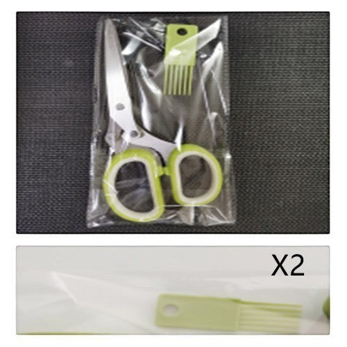 Tijeras para hierbas Nova Home de 5 hojas de acero inoxidable con mango verde y peine de limpieza en bolsa