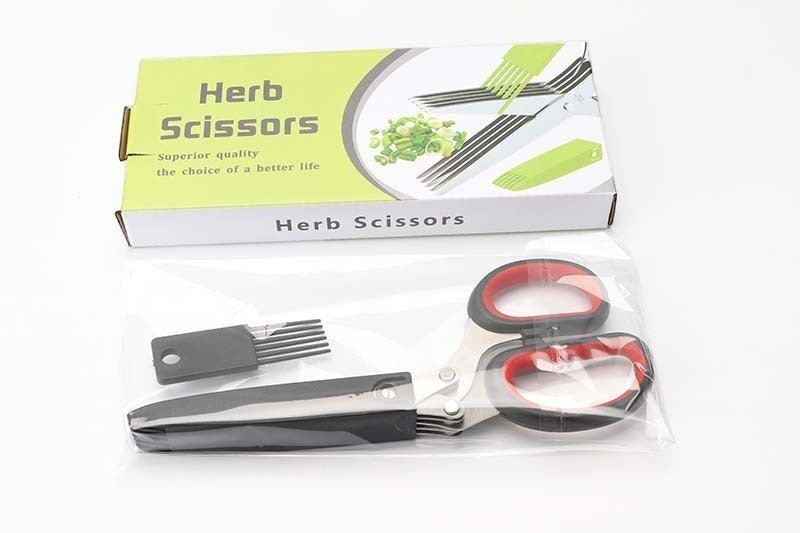 Tijeras para hierbas Nova Home de 5 hojas de acero inoxidable con mango ergonómico y peine de limpieza en su empaque